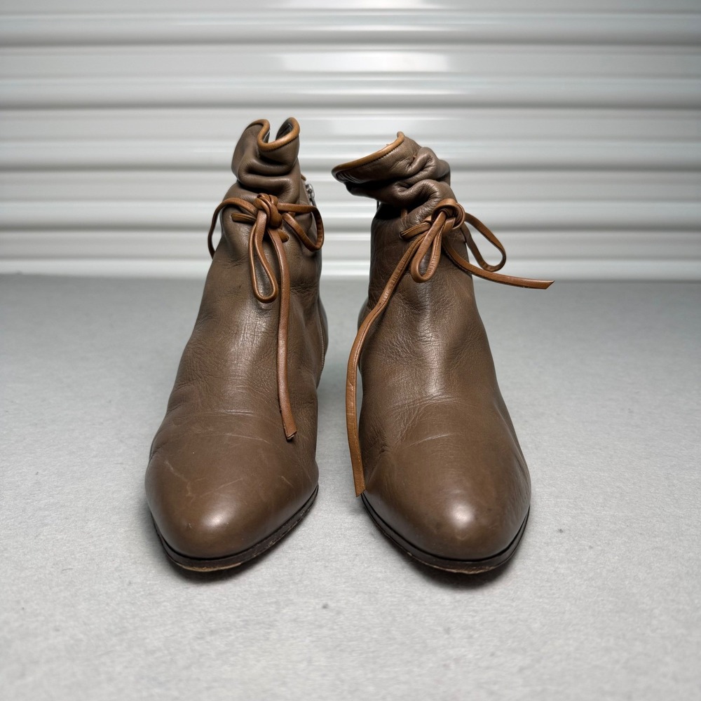Bally Brown Leather Slouchy Ankle Boots Made in Italy Size 9M Low Kitten Heel
